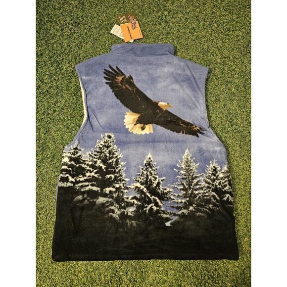 Trail Crest Vest Mens Medium Blue Bald Eagle Trees Fleece Sherpa Lined Nature - Picture 7 of 7